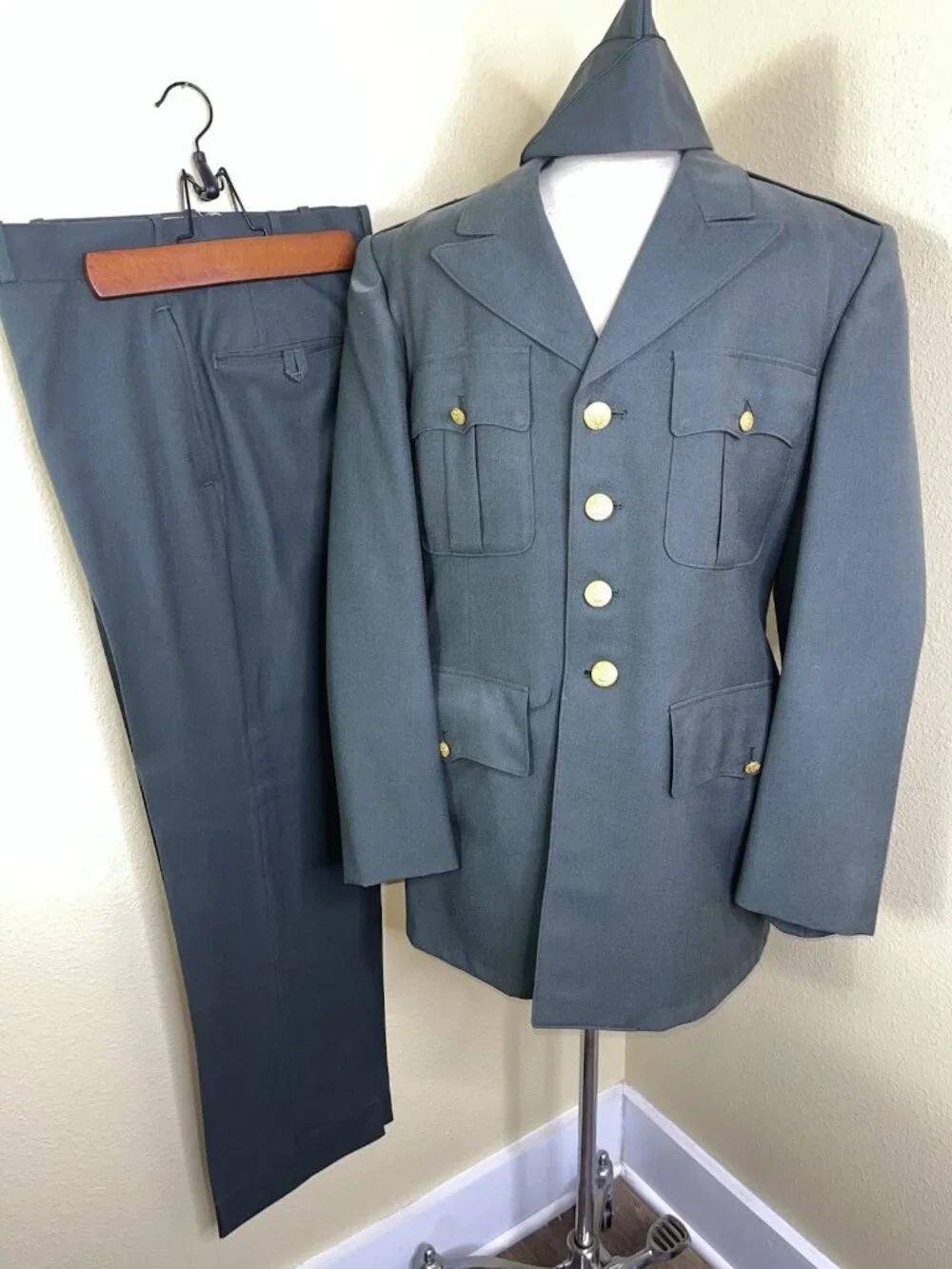 1960s 3 Pc US Army Military Wool Dress Uniform Jacket Pants Hat Vietnam Era 40R